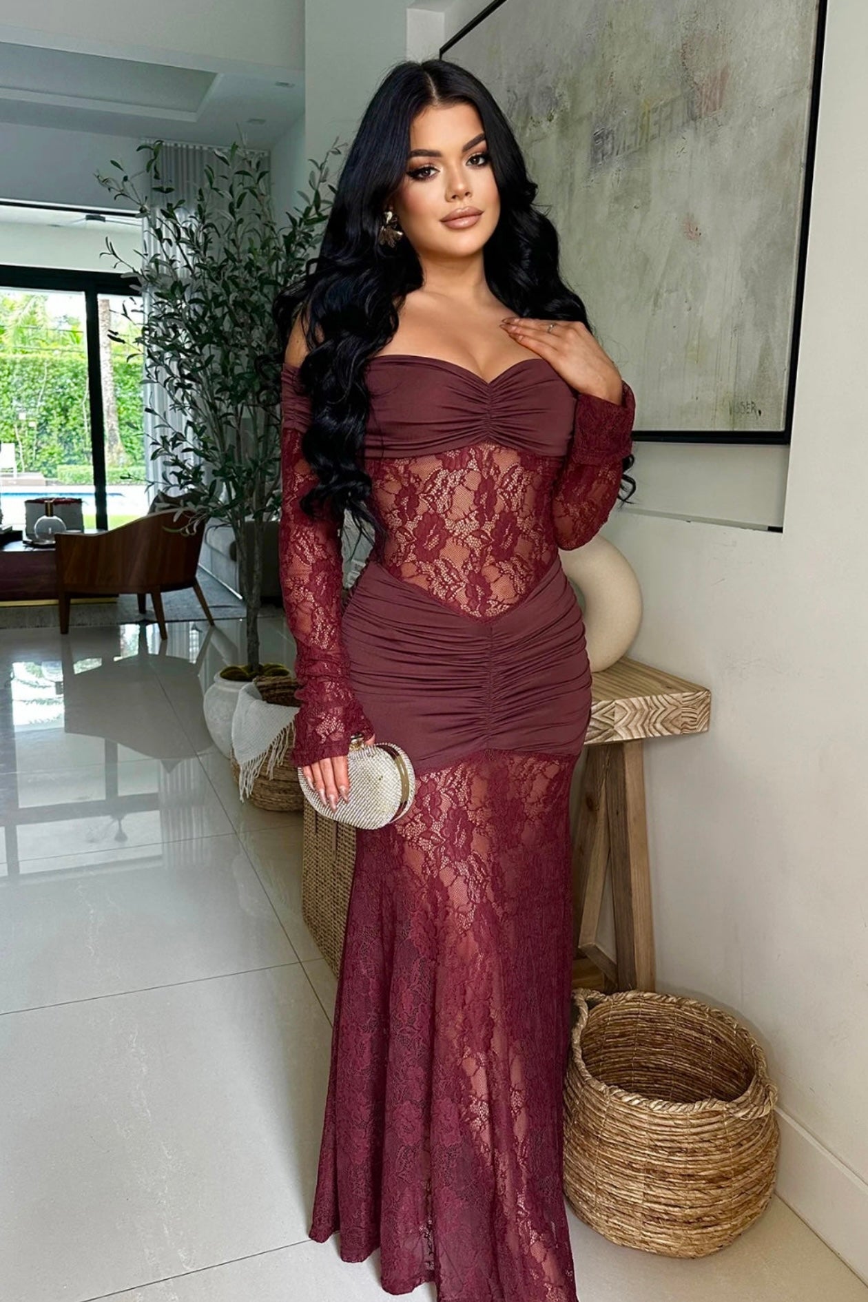 VESTIDO CAROLINE ENCAJE BURDEO