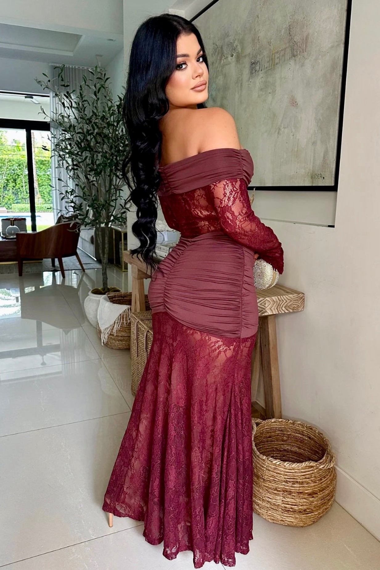 VESTIDO CAROLINE ENCAJE BURDEO
