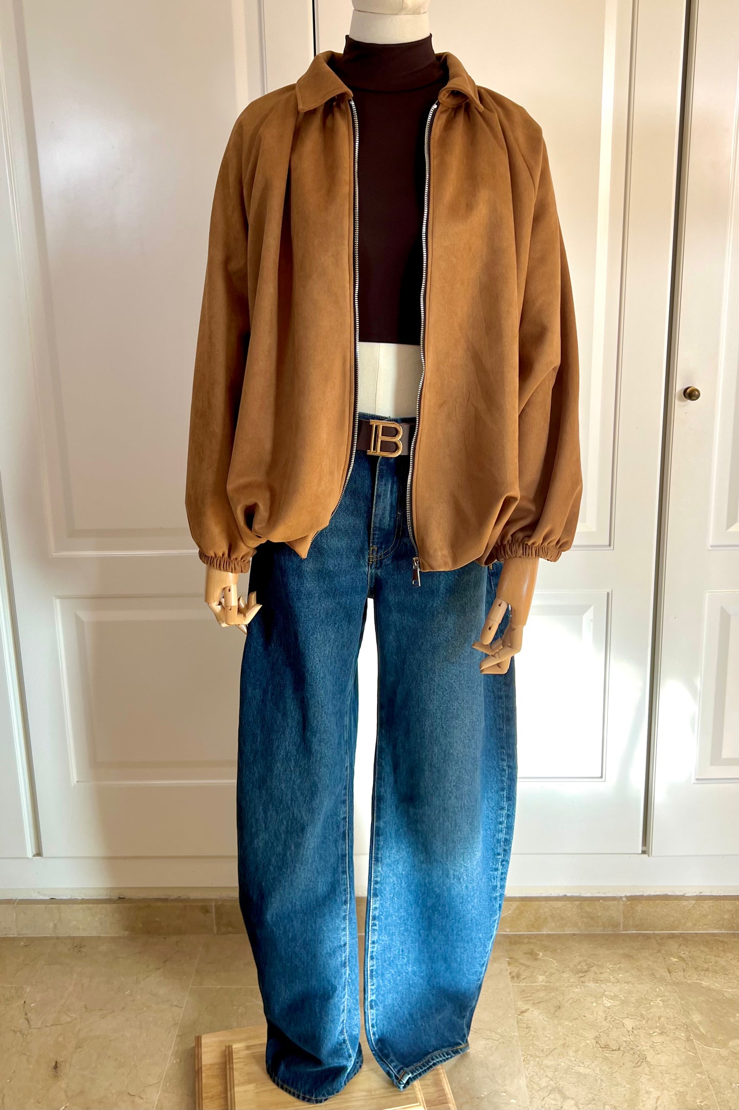 CHAQUETA BOMBER EFECTO ANTE CAMEL