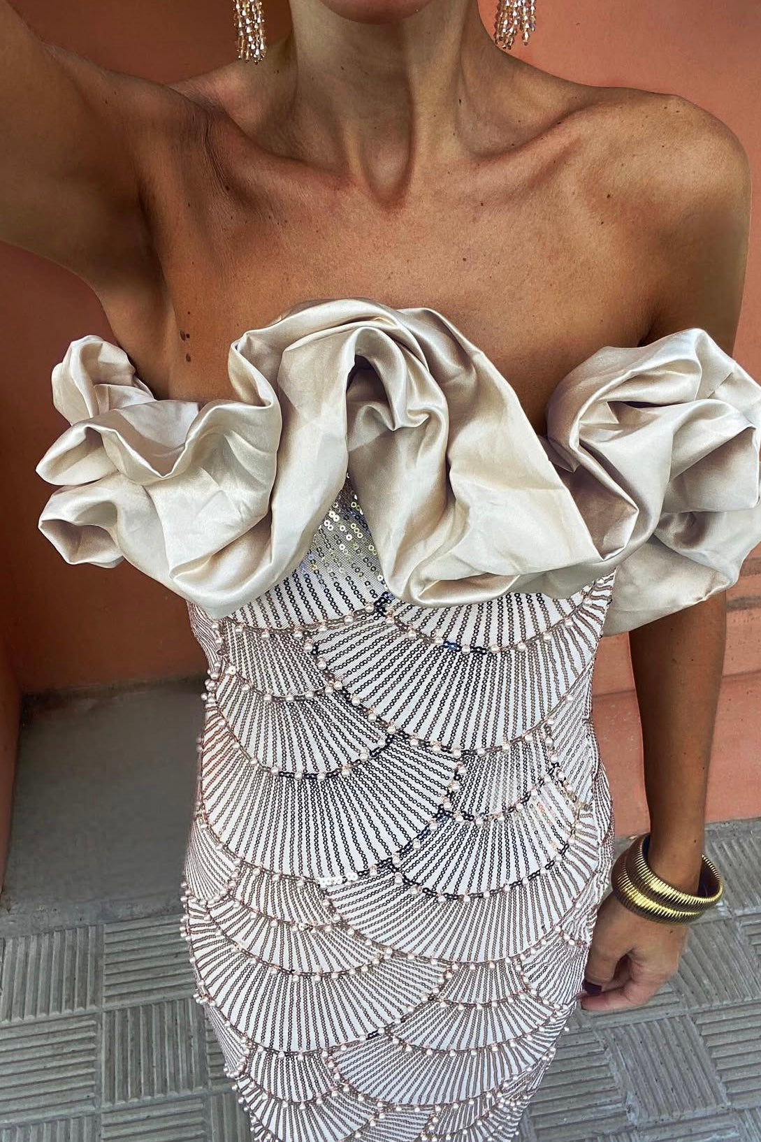 VESTIDO GALA ORO/BEIGE