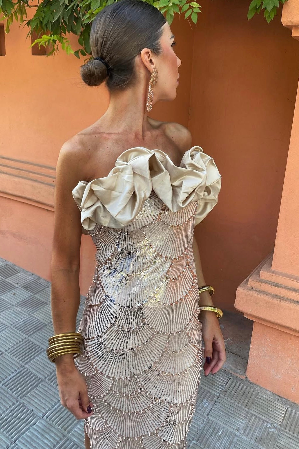 VESTIDO GALA ORO/BEIGE