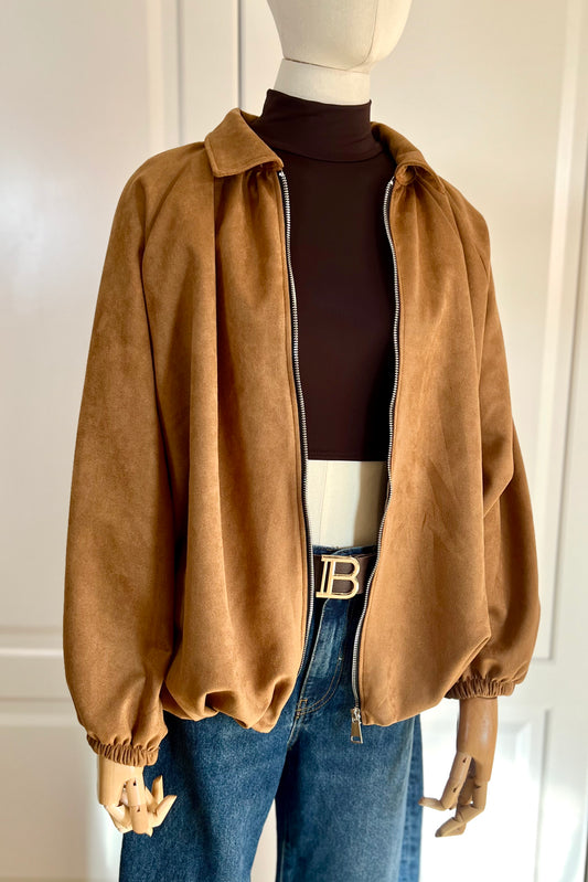 CHAQUETA BOMBER EFECTO ANTE CAMEL