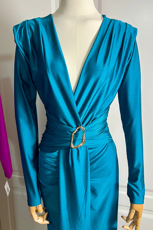 VESTIDO LORENA MANGA Y DIJE TURQUEZA