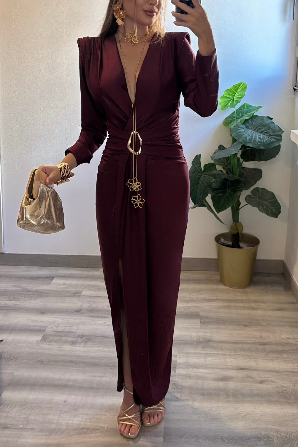 VESTIDO LORENA MANGA Y DIJE BURDEO
