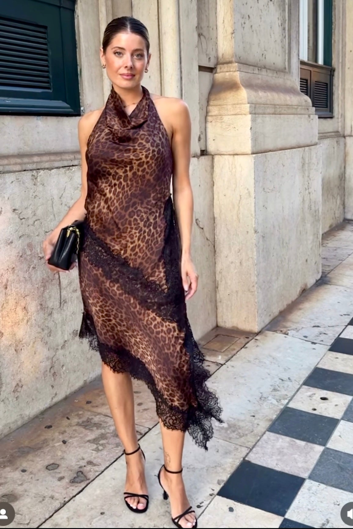 CONJUNTO LENCERO ESTAMPADO ANIMAL HALTER ENCAJE