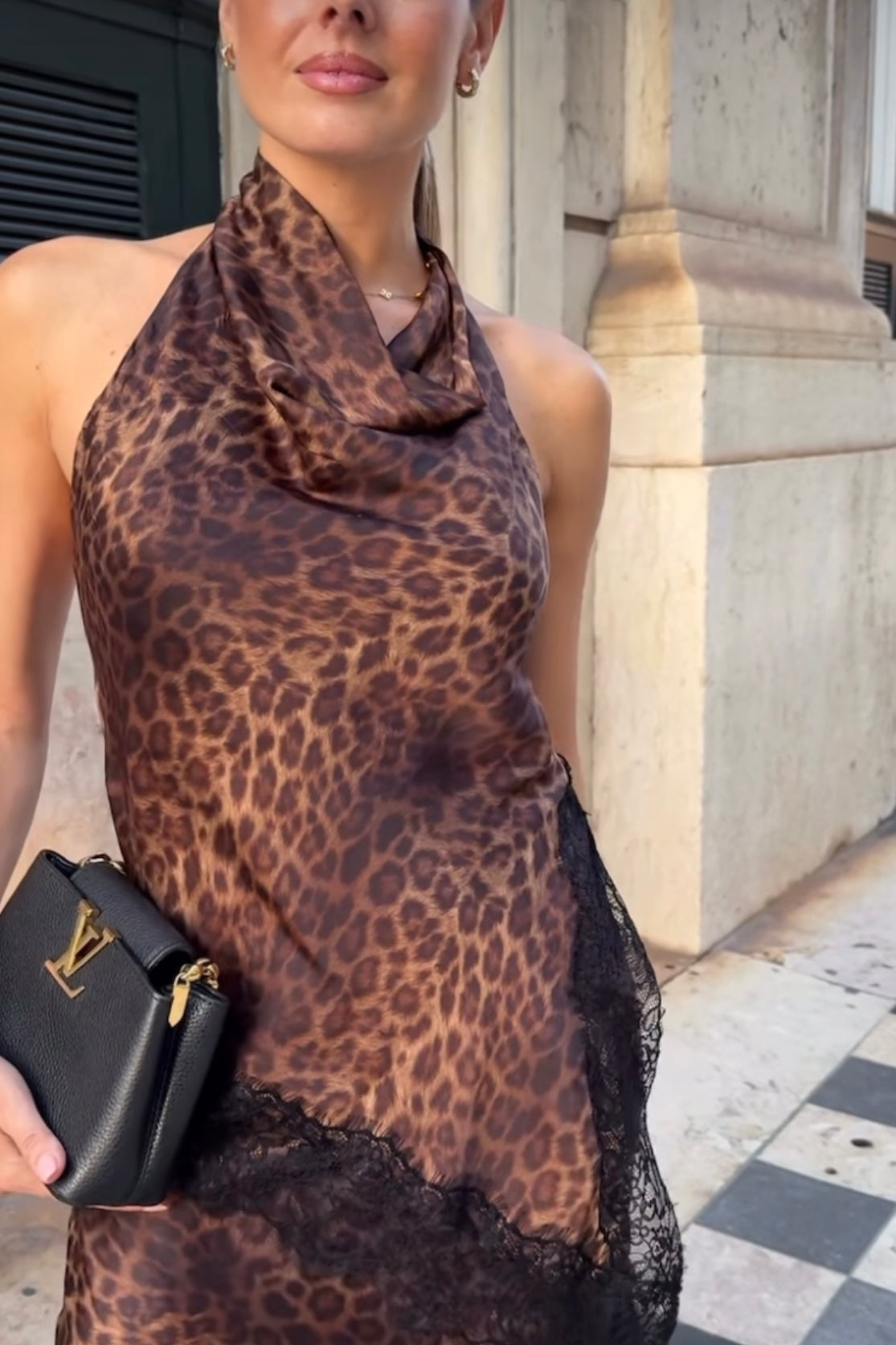 CONJUNTO LENCERO ESTAMPADO ANIMAL HALTER ENCAJE