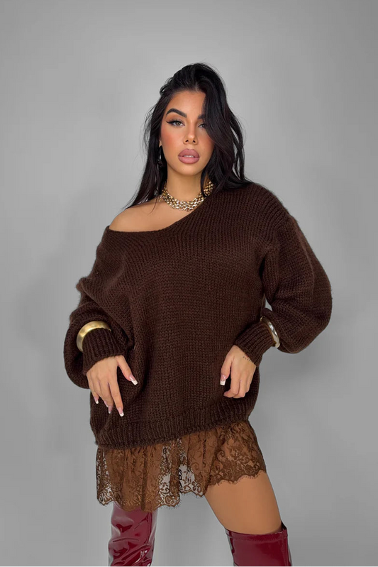 JERSEY SUETER PUNTO ENCAJE MARRON