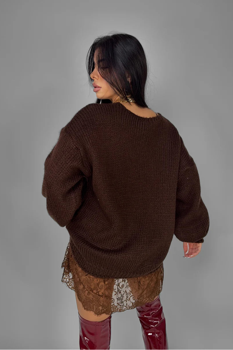 JERSEY SUETER PUNTO ENCAJE MARRON