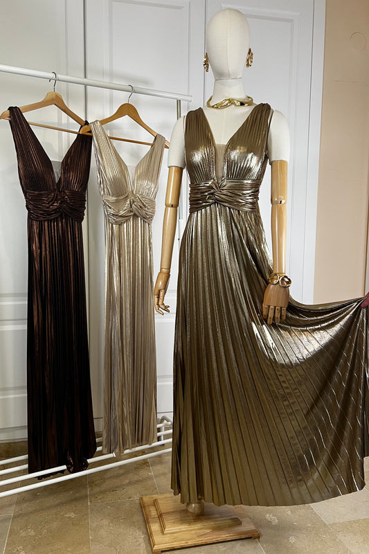 MAXI VESTIDO PLISADO ORO