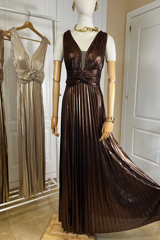 MAXI VESTIDO PLISADO MARRON